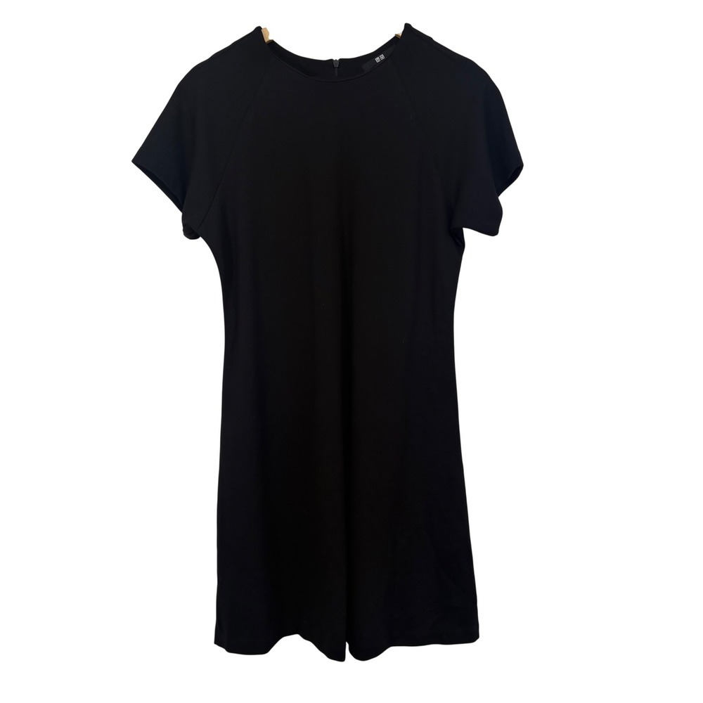 Uniqlo Women Black Ponte Short Sleeve Shift Dress Size L NWT Minimalist Capsule
